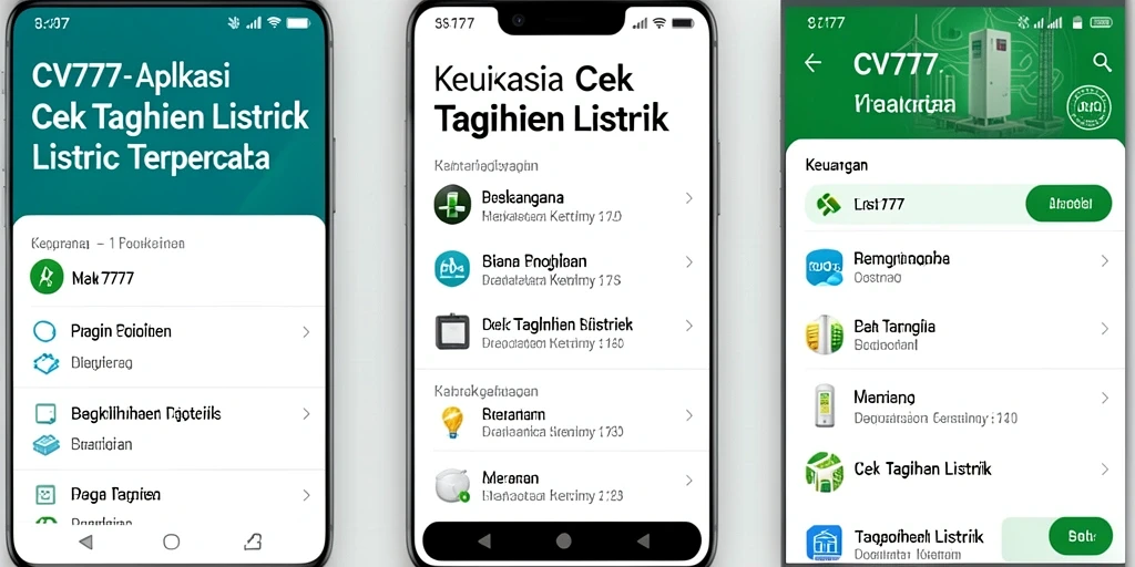 Tampilan antarmuka CV777 untuk cek tagihan listrik.