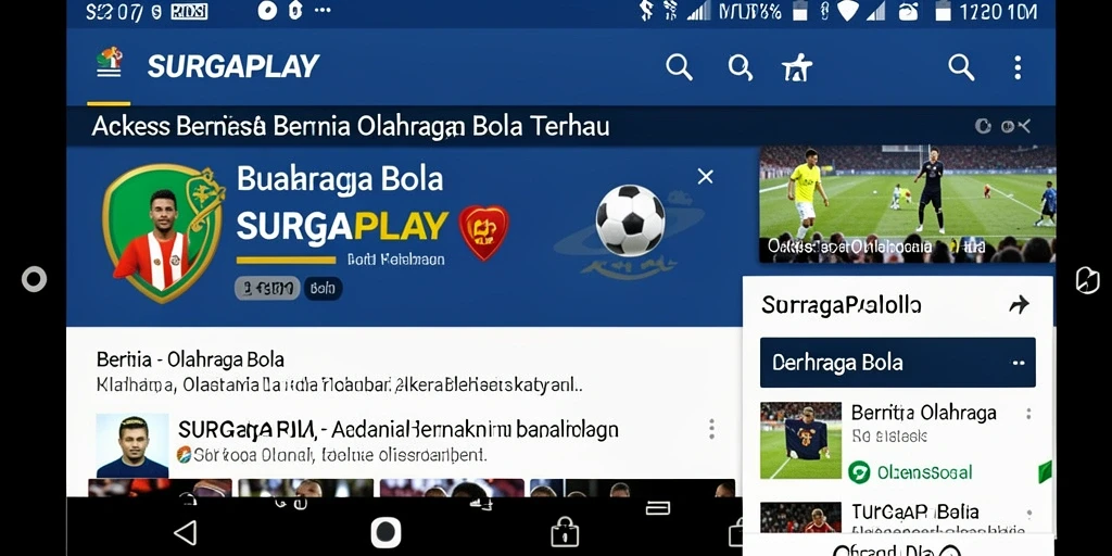 Antarmuka aplikasi SURGAPLAY dengan berita olahraga bola terbaru.